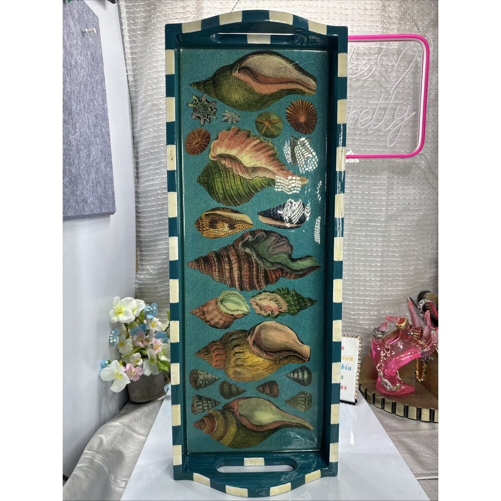 (O1)Beautiful Rare Annie Modica Conchology II Wooden Lacquered Serving Tray 21x8